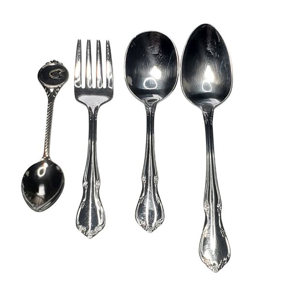 Mexico Silver Stainless Baby Fork Spoons 5" Lot of 4 - Picture 1 of 4